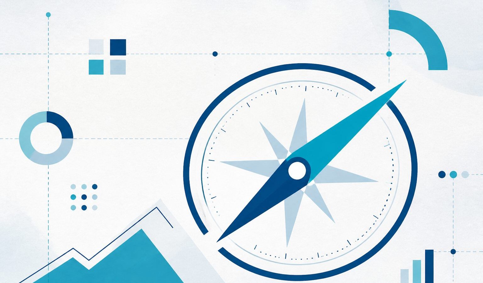 Abstract compass and dashboard grid in navy and teal