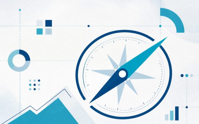 Abstract compass and dashboard grid in navy and teal